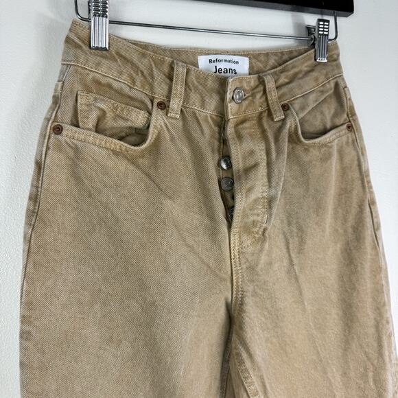 Reformation Jeans Women 24 (24x28) Cynthia High Rise Straight Brown Vtg Marzipan - Picture 7 of 16